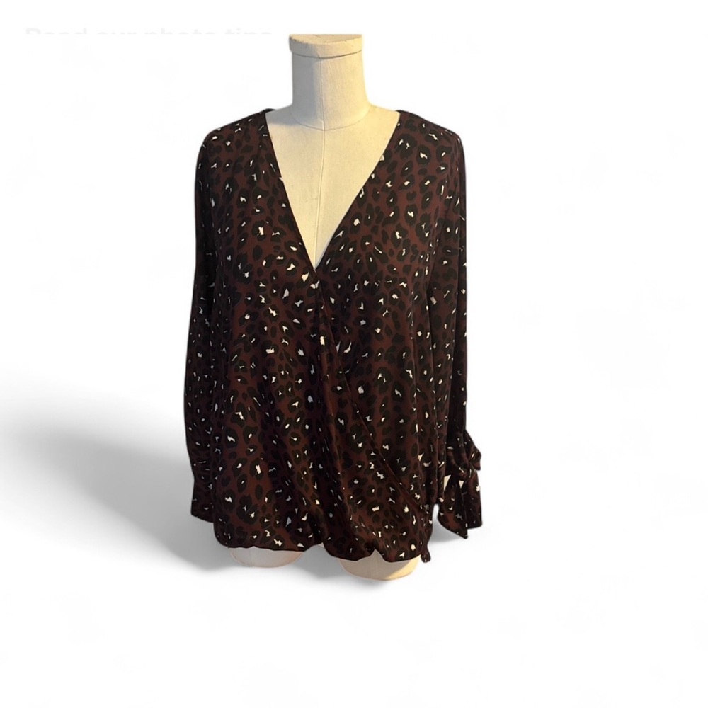 West Kei Brown Leopard Print V-Neck Blouse